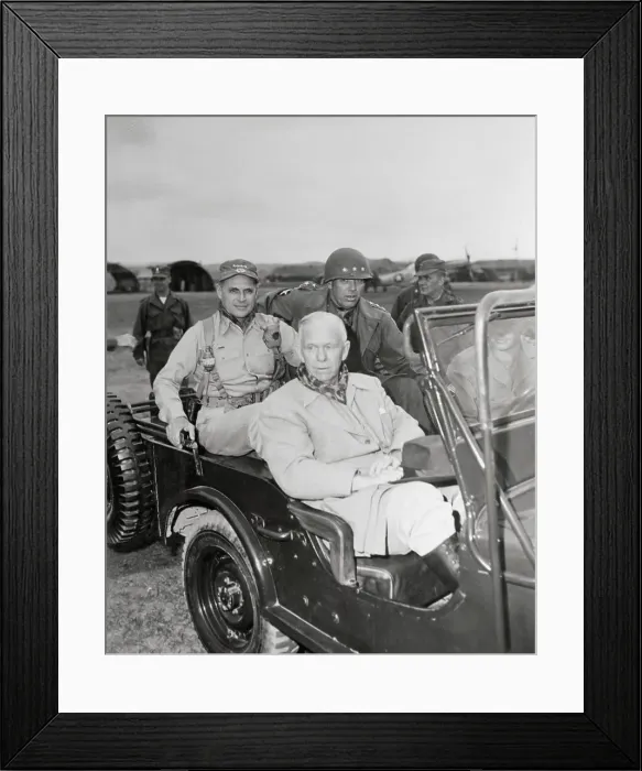 Framed Print : George Marshall in Jeep with Other Officers Framed Print : George Marshall in Jeep with Other Officers
