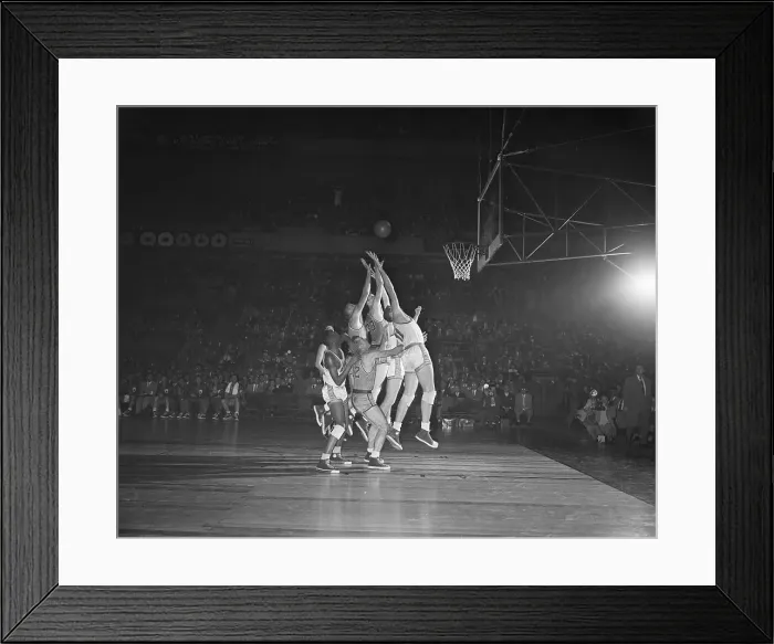 Framed Print : Basketball Players Reaching for the Ball Framed Print : Basketball Players Reaching for the Ball
