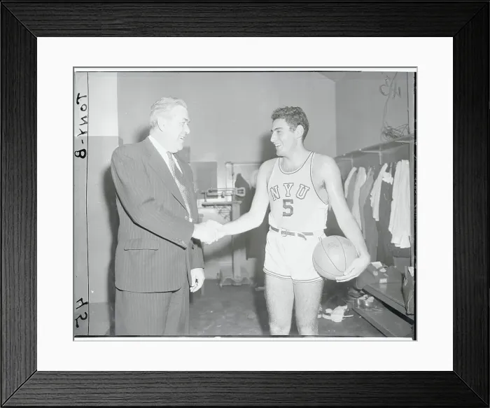 Framed Print : Abe Becker Shaking Hands with His Coach Framed Print : Abe Becker Shaking Hands with His Coach