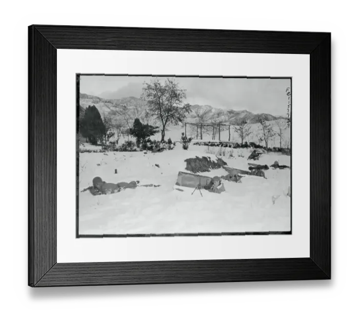 Framed Print : United States Troops Positioned in the Snow with Their Guns Framed Print : United States Troops Positioned in the Snow with Their Guns