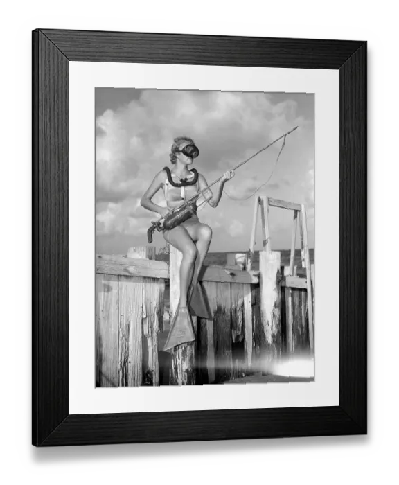 Framed Print : Woman with Scuba Gear and Spear Framed Print : Woman with Scuba Gear and Spear