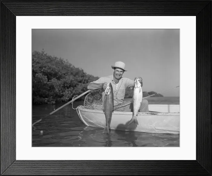 Framed Print : Ted Williams Holding Fish in Boat Framed Print : Ted Williams Holding Fish in Boat
