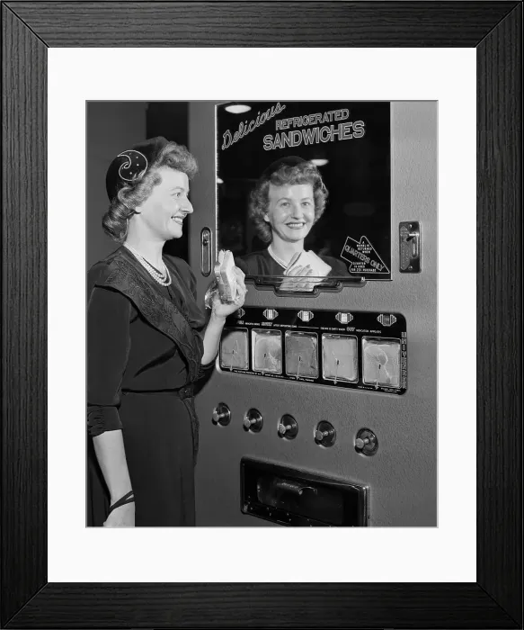 Framed Print : Woman at Sandwich Vending Machine Framed Print : Woman at Sandwich Vending Machine