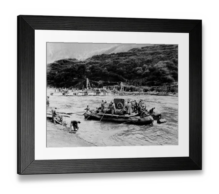 Framed Print : Communist Troops Coming to Tibet Shore in Raft Framed Print : Communist Troops Coming to Tibet Shore in Raft