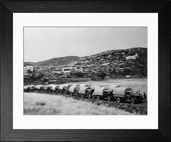 Framed Print : Military Trucks Passing Hill Terrain Framed Print : Military Trucks Passing Hill Terrain