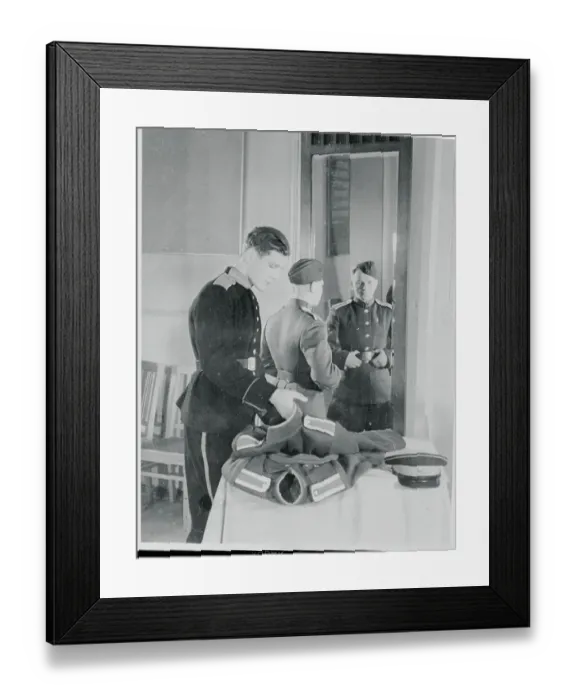 Framed Print : Russian Teenager Trying on Uniform Framed Print : Russian Teenager Trying on Uniform