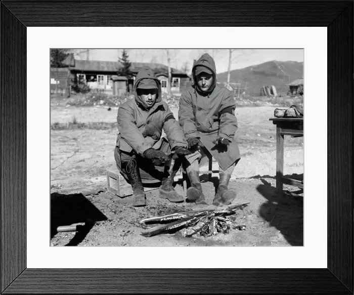 Framed Print : Military Police Warming Up At Small Fire Framed Print : Military Police Warming Up At Small Fire