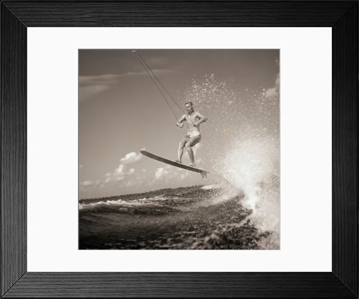 Framed Print : Ski Jumping Across Boat Wake Framed Print : Ski Jumping Across Boat Wake