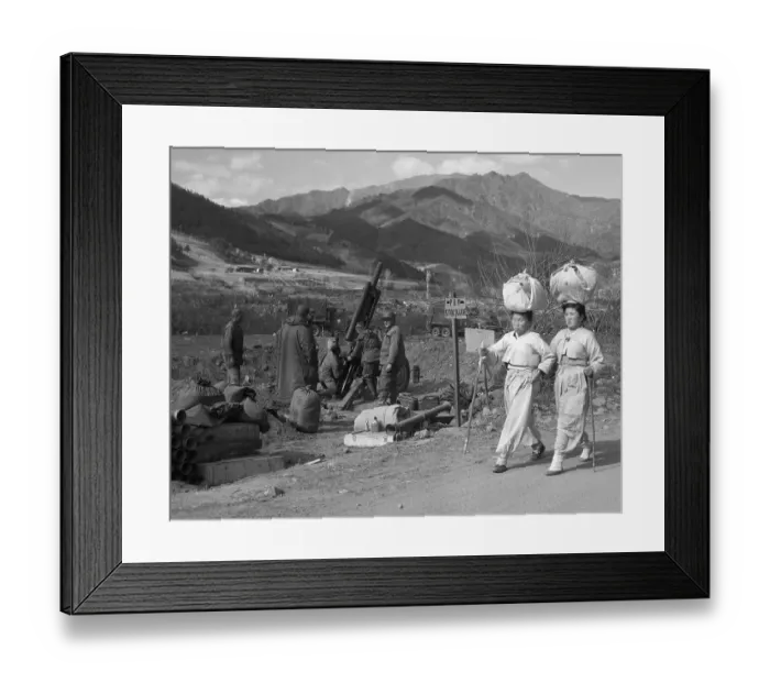 Framed Print : Korean Women Walking Past Marines Framed Print : Korean Women Walking Past Marines