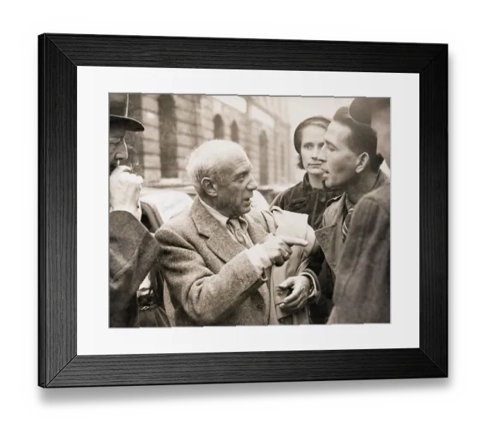 Framed Print : Pablo Picasso Talking to Newsmen Framed Print : Pablo Picasso Talking to Newsmen