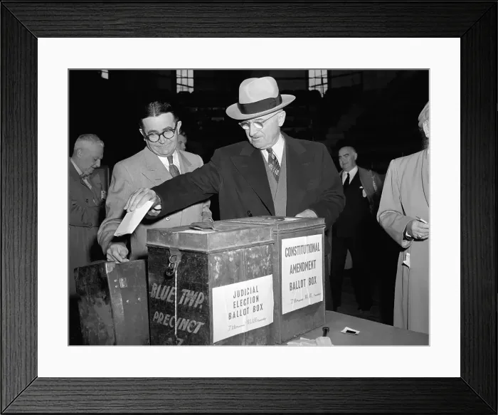 Framed Print : President Truman Dropping His Vote Framed Print : President Truman Dropping His Vote