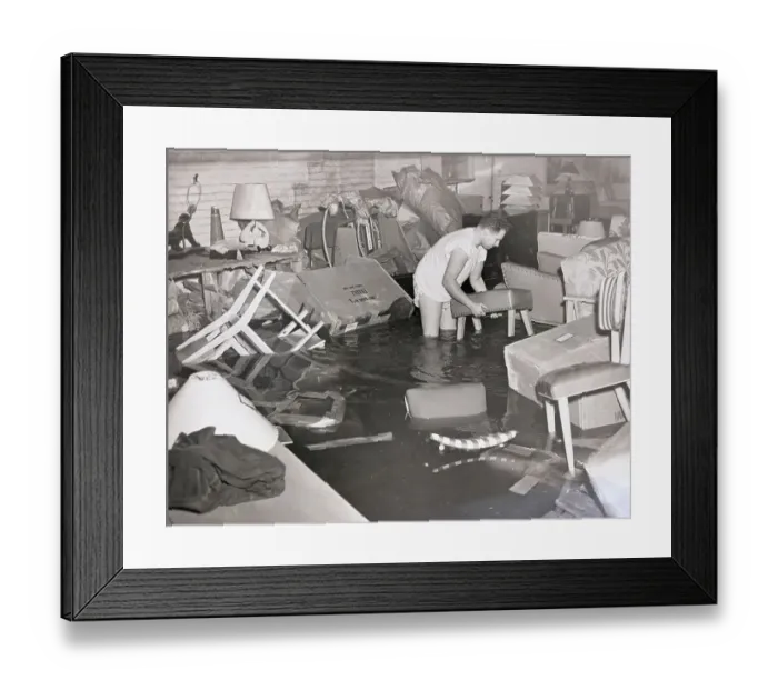 Framed Print : Man Salvaging During Flood in Basements Framed Print : Man Salvaging During Flood in Basements