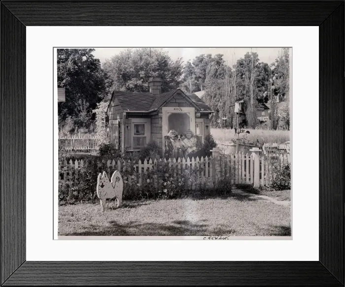 Framed Print : Twin Sisters Psoing with Their Dog Framed Print : Twin Sisters Psoing with Their Dog