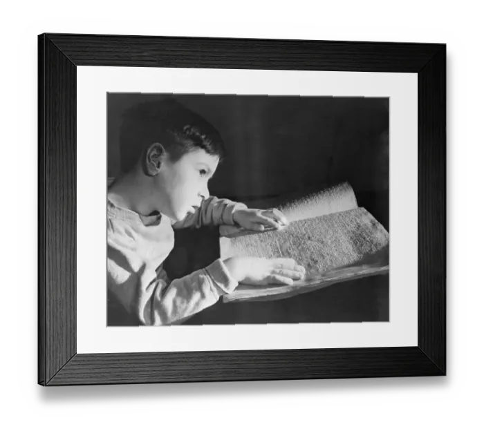 Framed Print : Boy Reading Braille Book Framed Print : Boy Reading Braille Book