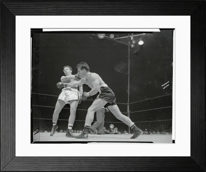 Framed Print : Rocky Graziano Puching Tony Janiro Framed Print : Rocky Graziano Puching Tony Janiro