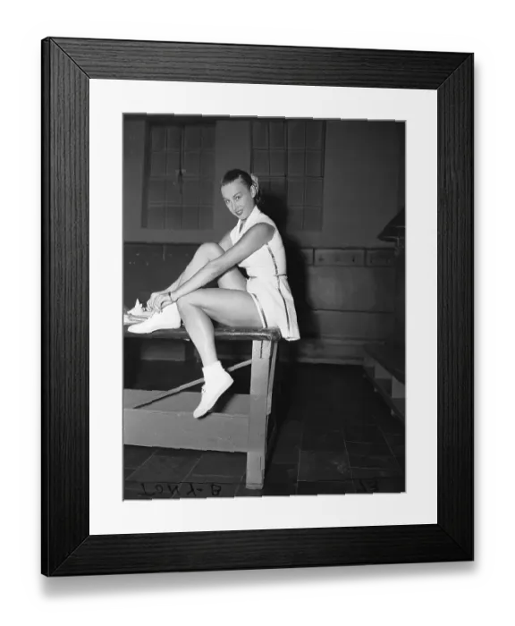 Framed Print : Gussie Moran Tying Her Shoe Framed Print : Gussie Moran Tying Her Shoe