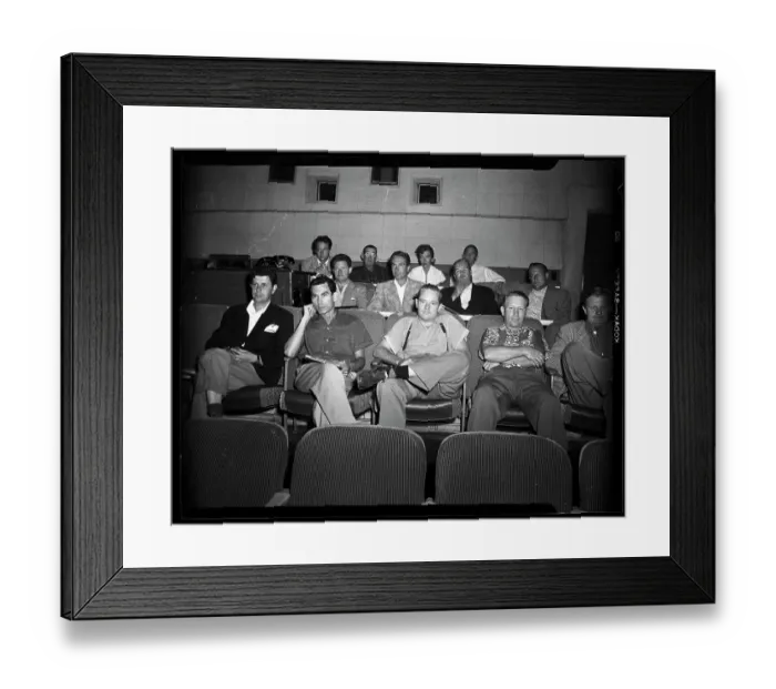 Framed Print : Ida Lupino with Crew in Screening Room Framed Print : Ida Lupino with Crew in Screening Room