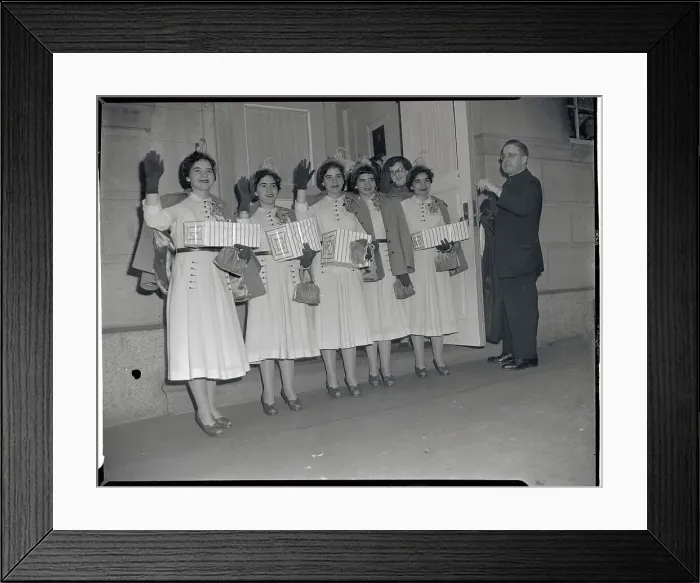 Framed Print : Dionne Quintuplets Holding Gift Boxes Framed Print : Dionne Quintuplets Holding Gift Boxes
