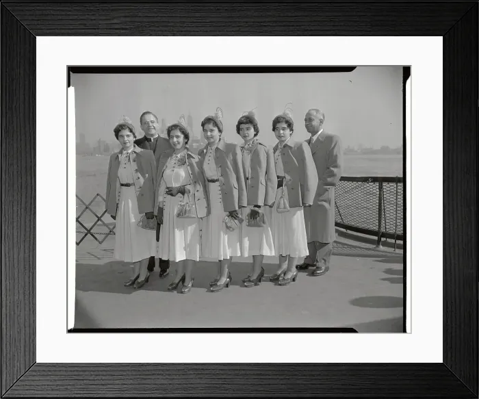 Framed Print : Dionne Quintuplets Standing on Ferry Framed Print : Dionne Quintuplets Standing on Ferry