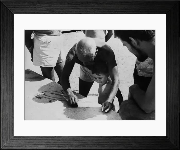 Framed Print : Picasso Sketching Pigeon With Son Claude Framed Print : Picasso Sketching Pigeon With Son Claude