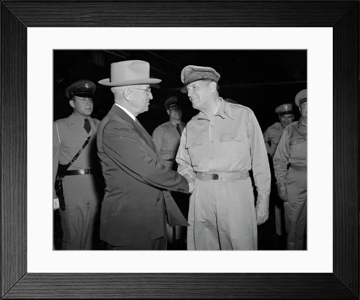 Framed Print : Truman And MacArthur Shake Hands Framed Print : Truman And MacArthur Shake Hands