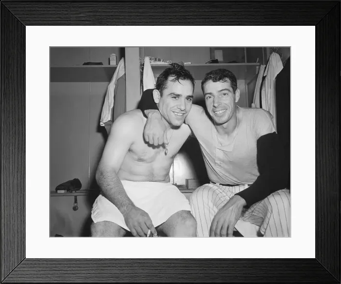 Framed Print : Joe DiMaggio and Yoggi Berra Sitting in Locker Room Framed Print : Joe DiMaggio and Yoggi Berra Sitting in Locker Room