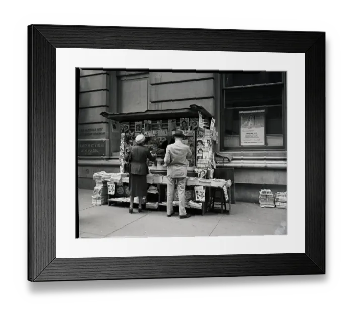 Framed Print : Newsstand Outside Bank Framed Print : Newsstand Outside Bank