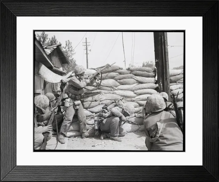 Framed Print : Marines Behind Sandbag Barricade Framed Print : Marines Behind Sandbag Barricade