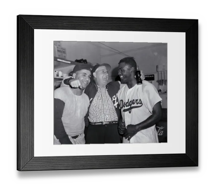 Framed Print : Jackie Robinson with Burt Shotton and Roy Campanella