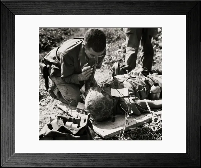 Framed Print : Chaplain Reads Last Rites To Dying Marine Framed Print : Chaplain Reads Last Rites To Dying Marine