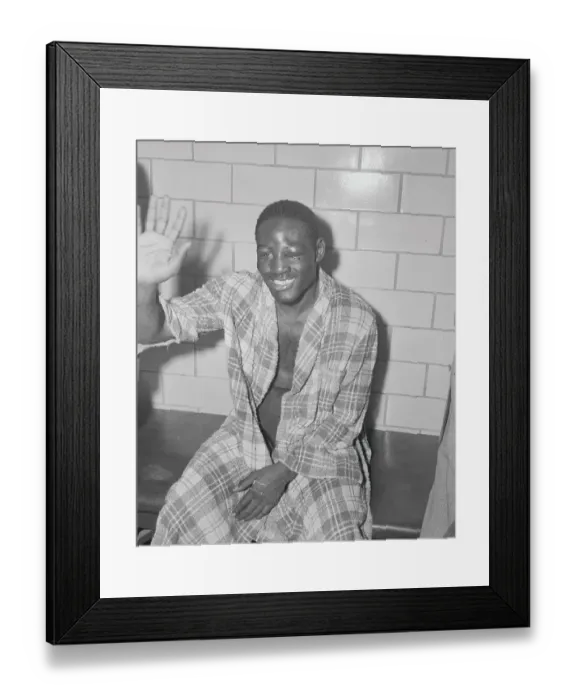 Framed Print : Boxer Ezzard Charles Waving in His Robe Framed Print : Boxer Ezzard Charles Waving in His Robe
