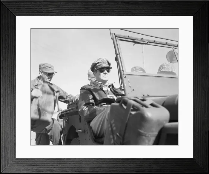 Framed Print : General MacArthur Touring Korean Front Lines Framed Print : General MacArthur Touring Korean Front Lines