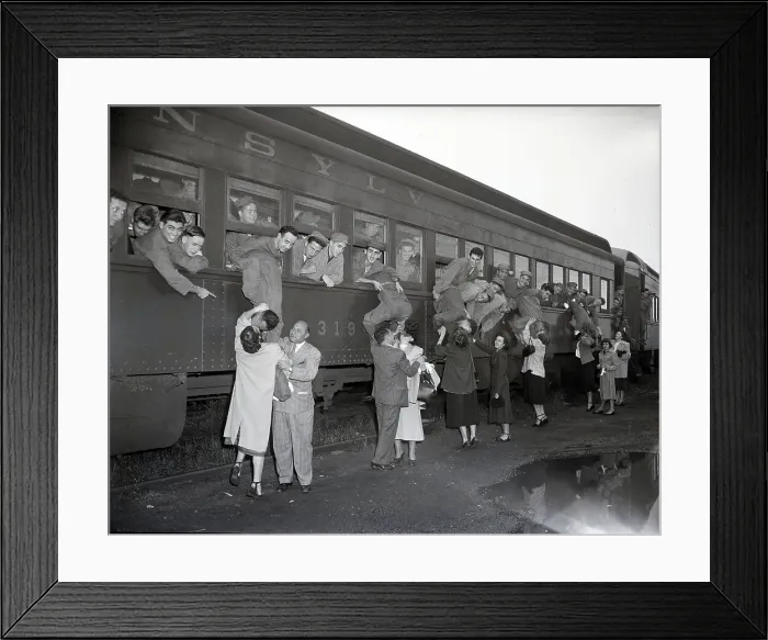 Framed Print : Soldiers Say Goodbye To Women; Train Framed Print : Soldiers Say Goodbye To Women; Train