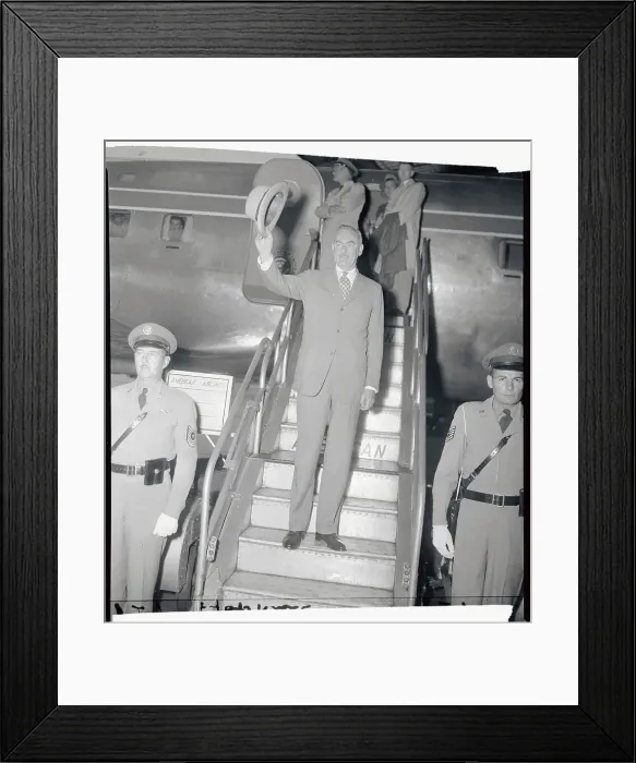 Framed Print : Dean Acheson Waving from Plane Steps Framed Print : Dean Acheson Waving from Plane Steps