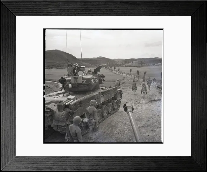Framed Print : U.S. Marines Advance W / Patton Tanks Framed Print : U.S. Marines Advance W / Patton Tanks