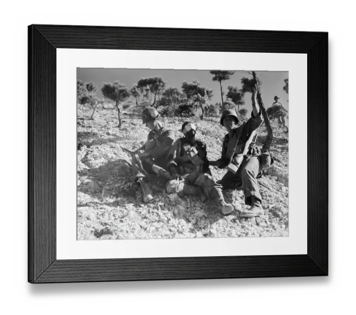 Framed Print : Soldier Waves For Help For Injured Chum