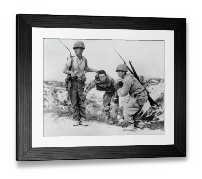 Framed Print : South Korean Soldiers Dragging North Korean Soldier from Hiding Framed Print : South Korean Soldiers Dragging North Korean Soldier from Hiding