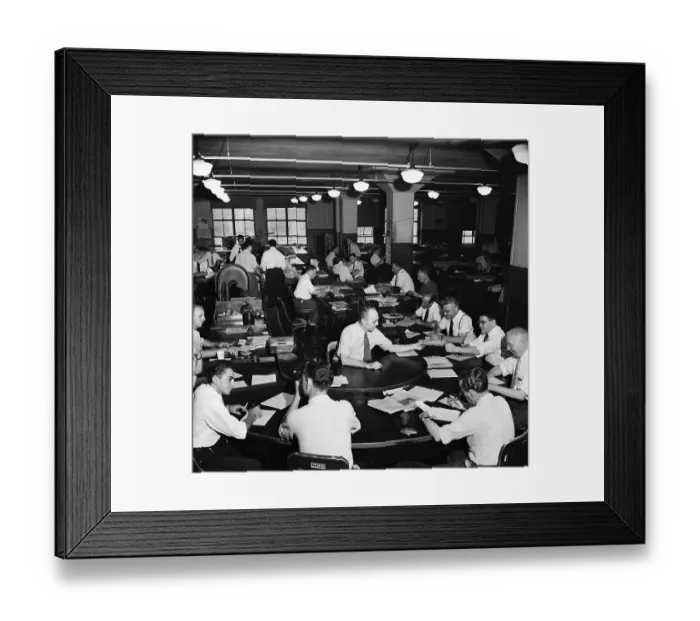 Framed Print : Newspaper City Room With Employees Framed Print : Newspaper City Room With Employees