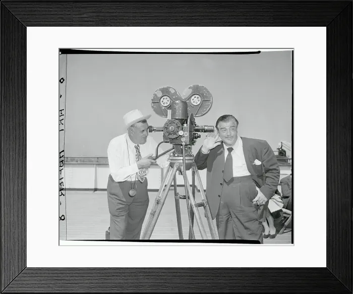 Framed Print : Lou Costello with Ear in Front of Camera Lens Framed Print : Lou Costello with Ear in Front of Camera Lens