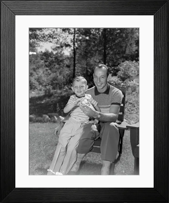 Framed Print : Boston Braves Pitcher Vern Bickford with Son Framed Print : Boston Braves Pitcher Vern Bickford with Son