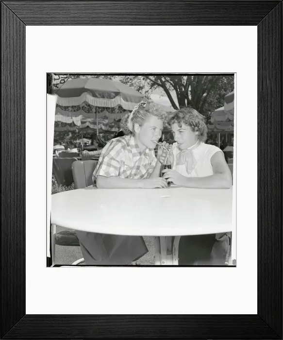 Framed Print : Marlene and Alice Bauer Sharing Soda Pop Framed Print : Marlene and Alice Bauer Sharing Soda Pop
