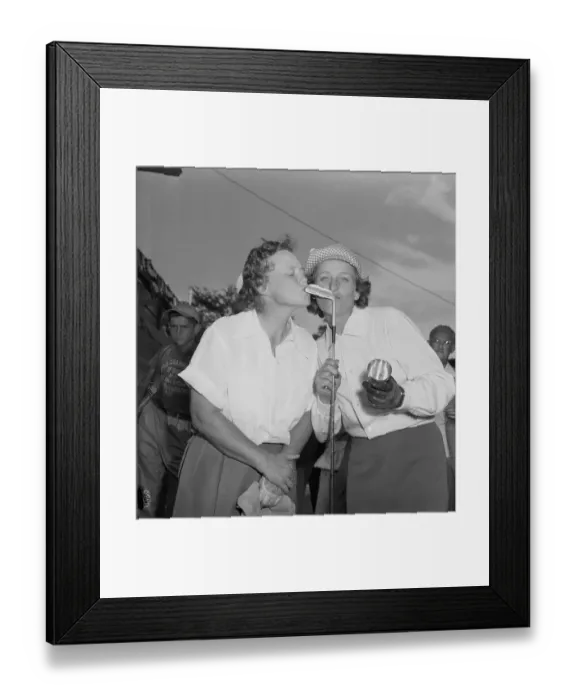 Framed Print : Babe Didrikson and Patty Berg Kissing Golf Club Framed Print : Babe Didrikson and Patty Berg Kissing Golf Club