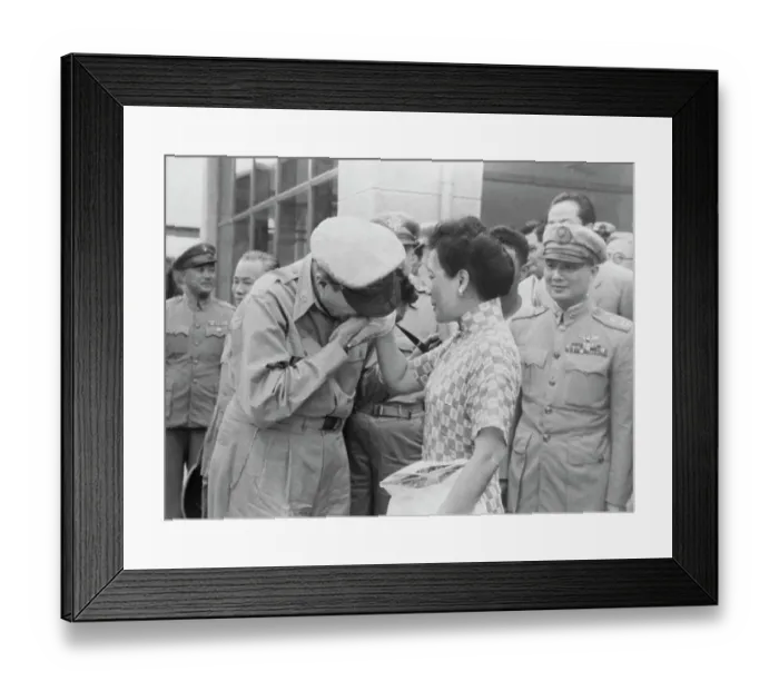 Framed Print : General MacArthur Kisses Madame Chiang Kai-Shek Framed Print : General MacArthur Kisses Madame Chiang Kai-Shek