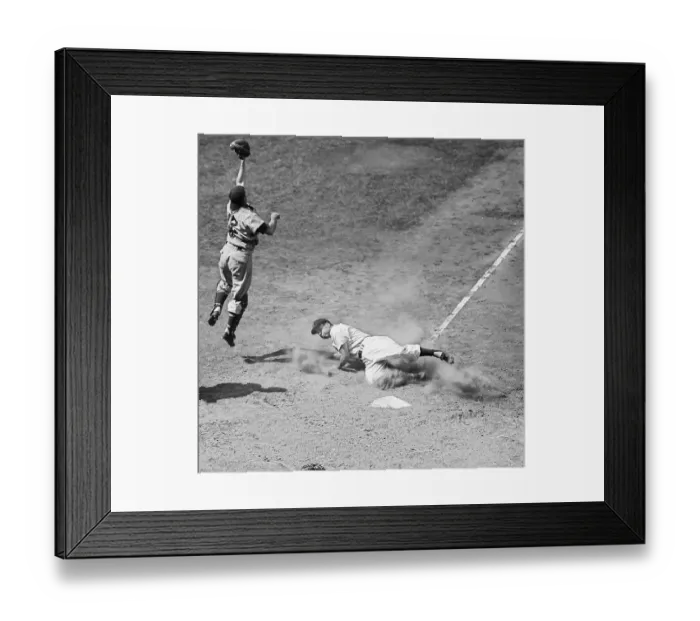 Framed Print : Duke Snider Sliding As Catcher Leaps Framed Print : Duke Snider Sliding As Catcher Leaps