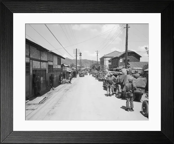Framed Print : Soldiers Stopping in a Street Framed Print : Soldiers Stopping in a Street