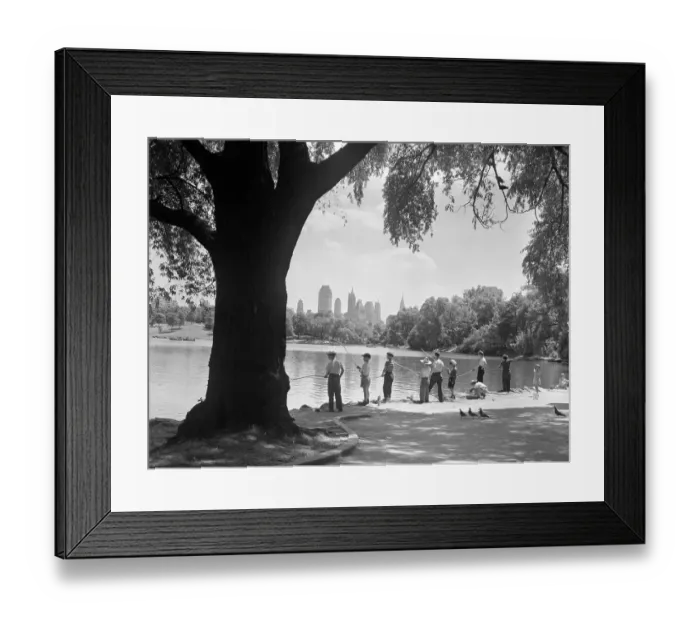 Framed Print : Boys Fishing in Central Park Framed Print : Boys Fishing in Central Park