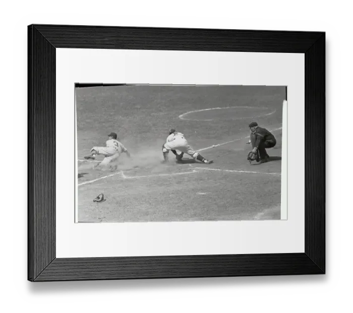 Framed Print : Tiger Player Sliding Past Yogi Berra Framed Print : Tiger Player Sliding Past Yogi Berra