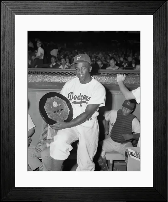 Framed Print : Jackie Robinson Holding Most Valuable Player Award Framed Print : Jackie Robinson Holding Most Valuable Player Award