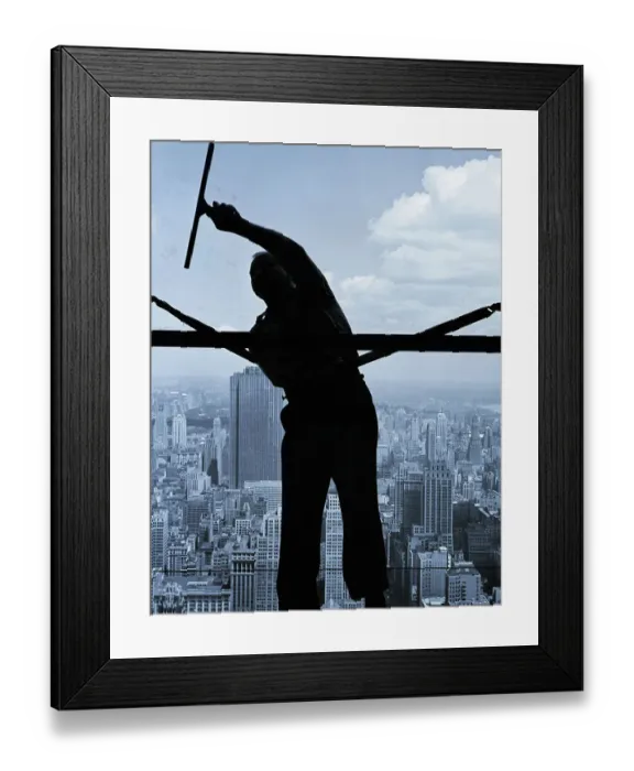 Framed Print : Window Washer Cleaning Skyscraper Windows Framed Print : Window Washer Cleaning Skyscraper Windows