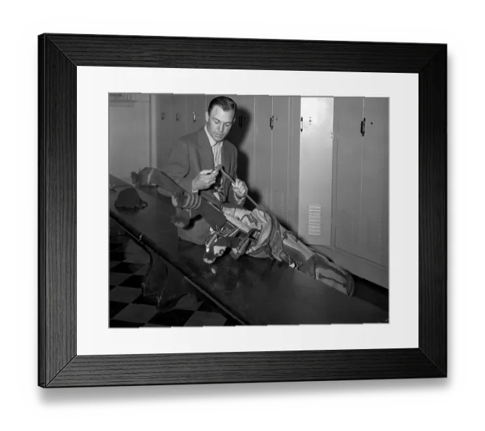 Framed Print : Ben Hogan Checking Clubs in Locker Room Framed Print : Ben Hogan Checking Clubs in Locker Room